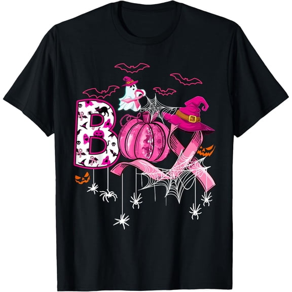 Boo Halloween Pumpkin Pink Ribbon Witch Breast Cancer Gifts Halloween Unisex T-shirt