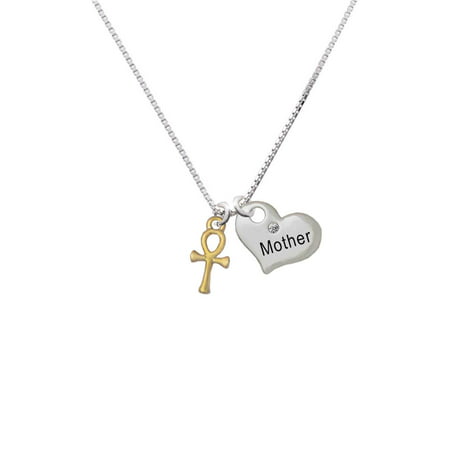 Goldtone Small Ankh Mother Heart Necklace