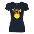 thumbnail image 2 of Wild Bobby, Tennis Mom Cute Bow Ribbon Tennis Ball, Mother's Day, Women Slim Fit Junior Tee, Navy, Small, 2 of 3