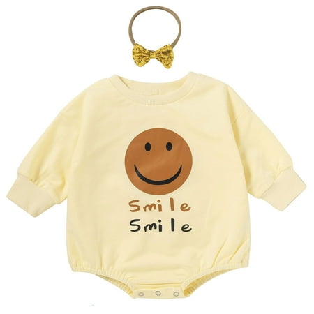 

U·nikaka Newborn Baby Girl Clothes Sweatshirt Rompers Long Sleeve Bodysuit Oversized With Headband Outfits 2PCS