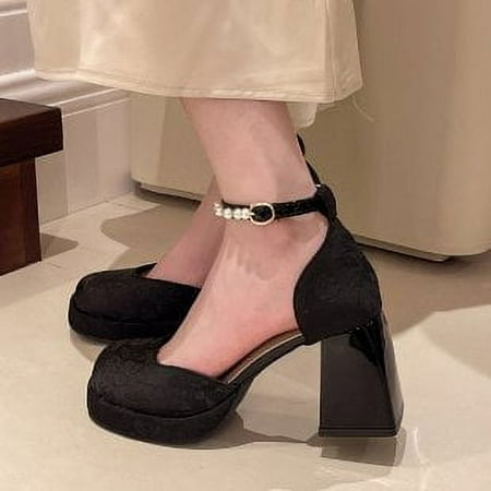 

High Heels Women‘s Wedding Shoes Style National Style Embroidered Thick Heel Horse-faced Skirt Cheongsam Hanfu Sandals New Chinese Bridesmaid Shoes