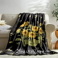 thumbnail image 3 of Sunflower Blanket Gifts for Women, Sunflower Bee Spring Throw Blanket, Flower Warm Soft Lightweight Blanket, Black Yellow Flannel Cozy Plush for Adult Teens, Home, Living Room, Office, 50"x60", 3 of 6