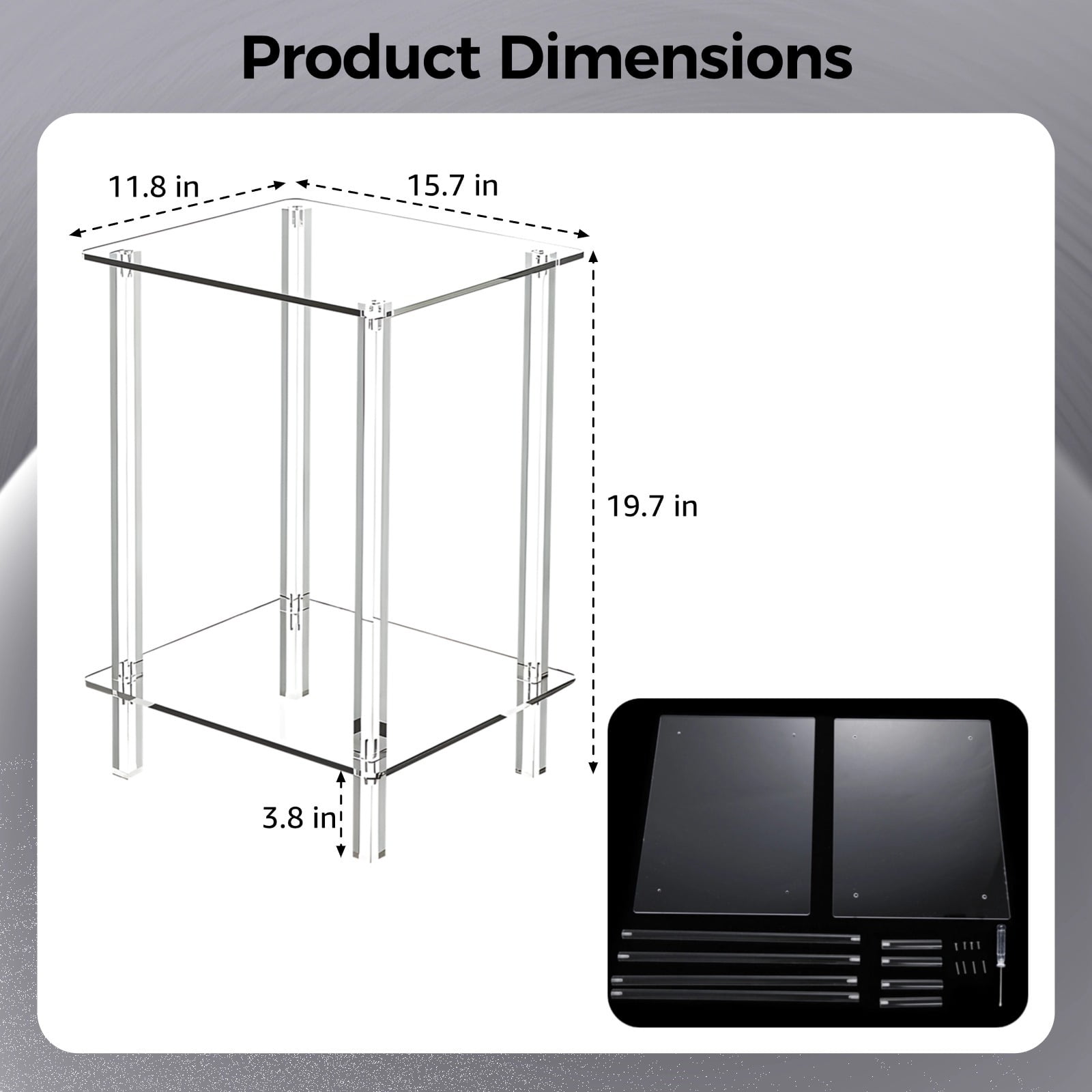 1 Pc 2-Tier Acrylic Square Side Table, Corner Tea Side Table for Home, Bedroom Bedside Table for Nightlight, Small End Table for Tight Spaces, Clear Coffee Table for Books(15.7 x 11.8'')