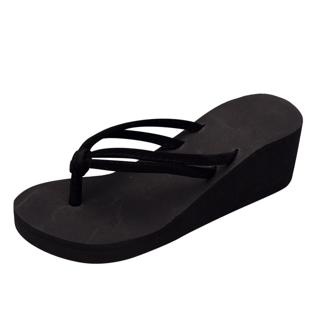 SCSAlgin Womens Solid Color Non-Slip Feet Flip-Flops High-Heeled Wedges Beach Sandals 