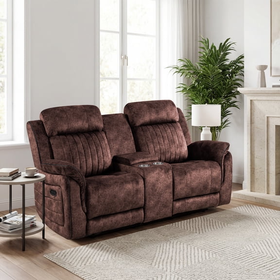 LVUYOYO Power Reclining Loveseat, Zero Gravity Loveseat Sofa with Adjustable Headrest, Storage Console, Cup Holders, Recliner Couch for Living Room (Brown)