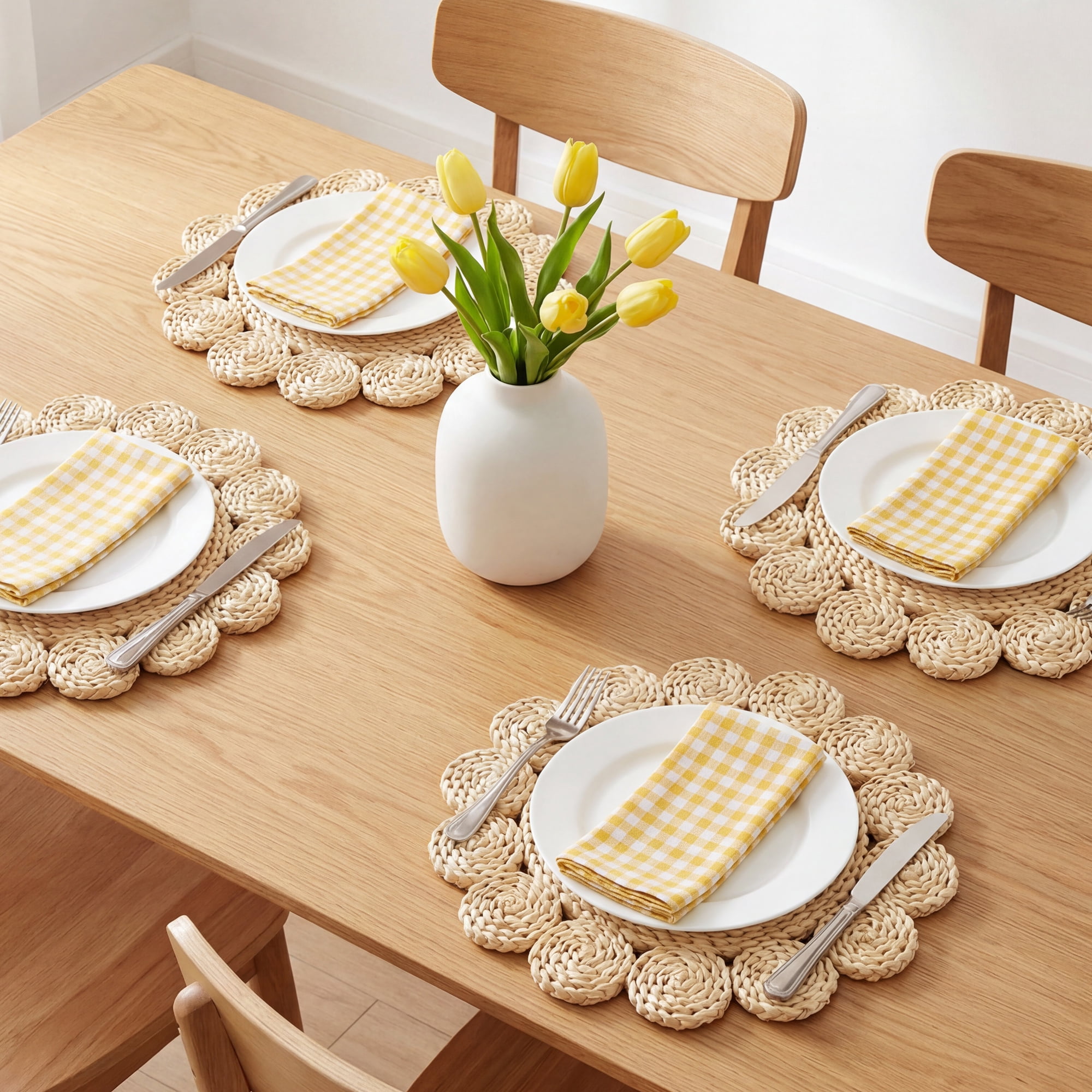 Unique Bargains 4pcs Round Placemats Khaki 15"x15"