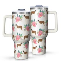 OBREWU Saint Bernard Dog Breed and Flower Floral Tumbler with Handle and Lid,Saint Bernard Dog Breed and Flower Floral 40oz Double Wall Vacuum Insulated Tumbler,Cups Gift for Women and Men