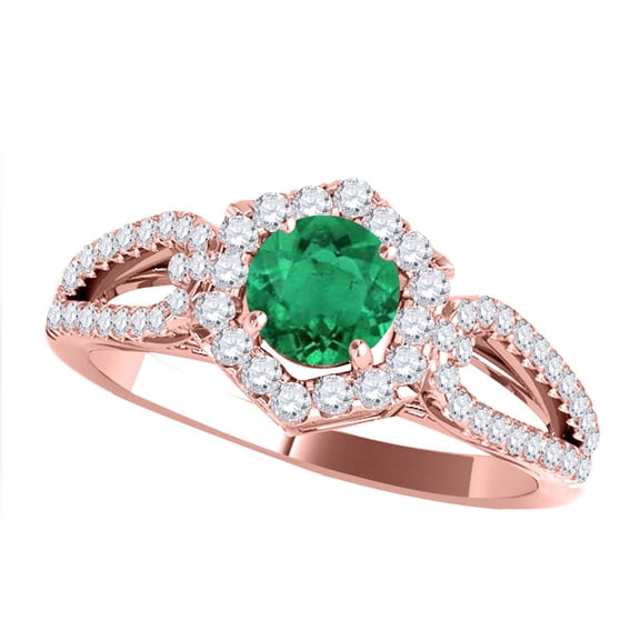 Aonejewelry 1.20 Carat Ttw Halo Emerald and Diamond Engagement Ring Crafted in 14k Solid Rose Gold
