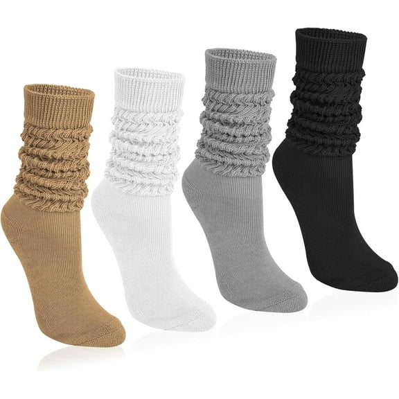 4 Pairs Women Slouch Socks Soft Knee High Scrunch Slouchy Socks Knit Tube Extra Long Socks for Women
