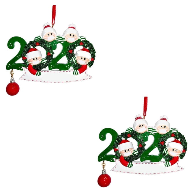 Moyic Adorno navideño Familia Escribible Árbol de Navidad Estatuilla colgante Regalo de decoración del hogar de vacaciones, 4 cabezas 3# 2piezas
