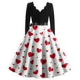 thumbnail image 3 of Valentines Day Dress Women V-Neck Long Sleeve A-Line Tie Bow Love Heart Printed Dresses Vintage Cosplay Party Dress Red XL, 3 of 3