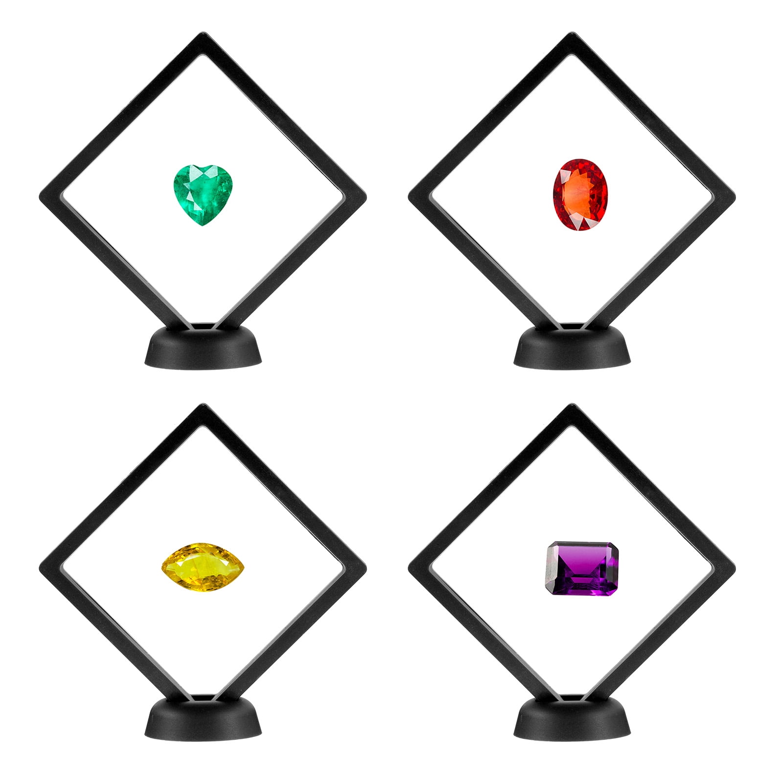 Unique Bargains 4Pcs Floating Frame Display Holder Stand 4.33" x 4.33" x 0.8" Black