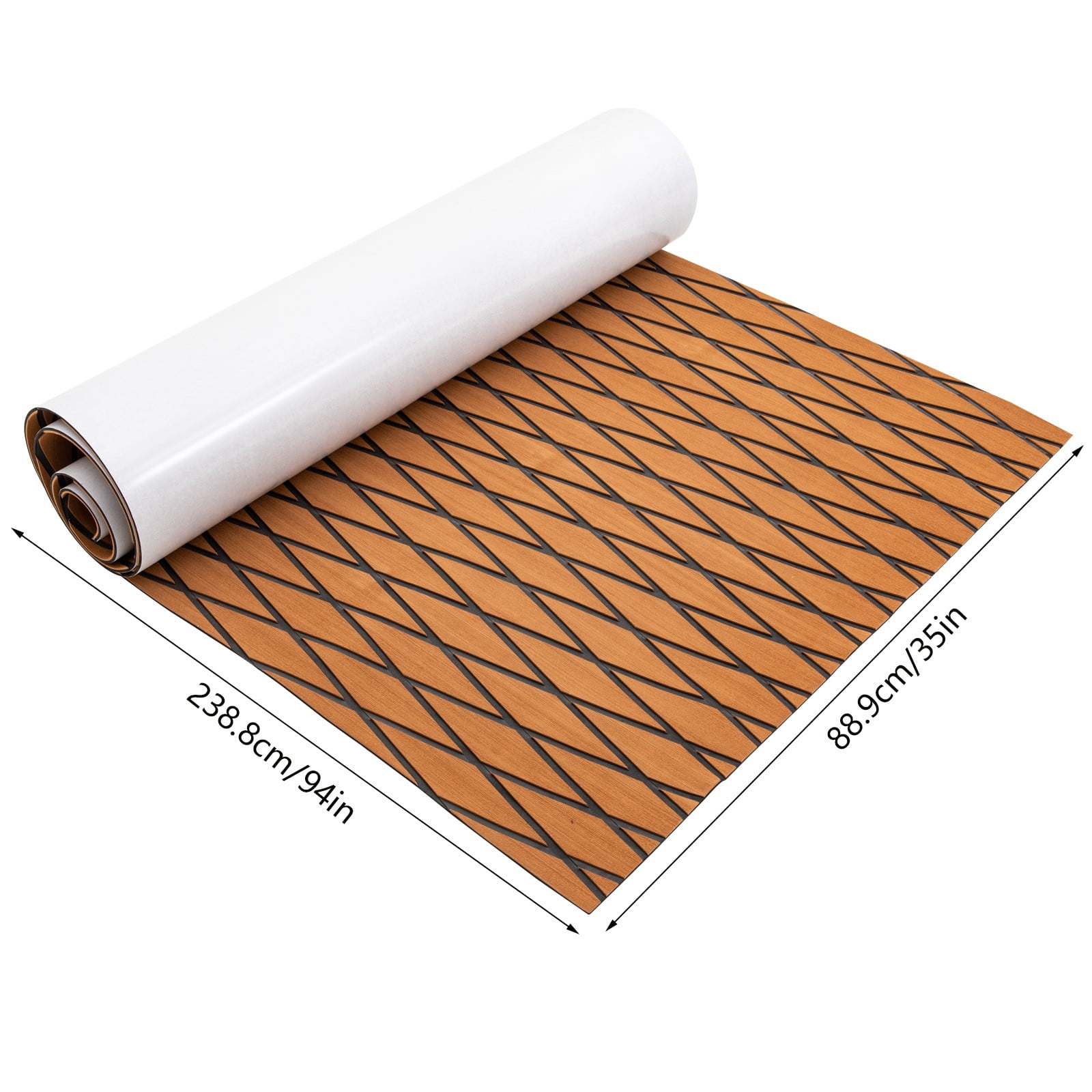 ToppiJoy 94*35in EVA Boat Flooring Foam, Rhombic Pattern Non-Slip Grip Mat Supports Free Cutting, Self-Adhesive Flooring for Motorboat RV Yacht Kayak Swim Platform(Brown+Black)