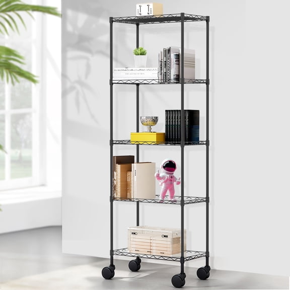 Ciwapet 22" Wide Heavy Duty Metal Rolling Storage Shelf with 5 Adjustable Rack for Kitchen Bathroom Laundry Room Household Use