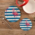 thumbnail image 2 of SKYSONIC Summer Vintage Flamingo Pot Holders Trivets, 2 Pcs Heat Resistant Trivets,Blue White Stripes Cotton Thread Weave Mats for Hot Pads Pans Pot Bowl Teapot for Kitchen Decor, 2 of 7