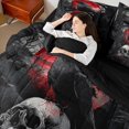 thumbnail image 4 of Castle Fairy Teens Crow Skull Bedding Comforter Set 7pcs,Black Red Queen Bedding Sets Super Cozy,Gothic Style Queen Sheet Sets,Breathable Home Decor,Reversible, 4 of 8