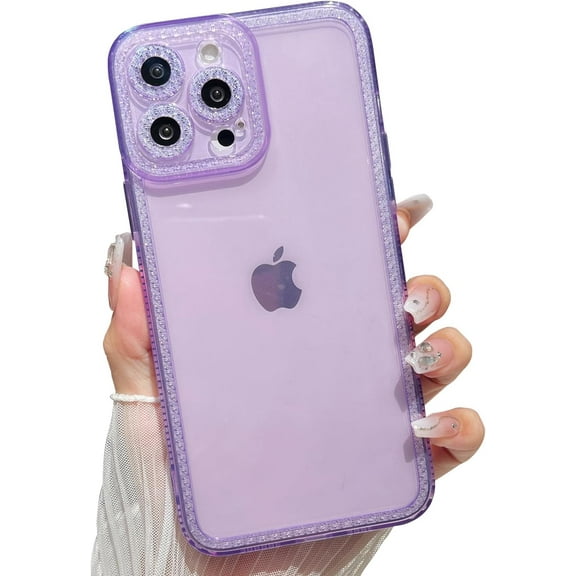for iPhone 11 pro Sparkly Cute Transparent Case, Soft Silicone TPU, Camera Raised Protection, Anti-Slip and Anti-Shock, Glittering Suitable for Women, Girls - Purple