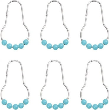 Shower Curtain Hooks 12 Pcs Shower Curtain Rings, Iron Plating Acrylic Curtain Hooks,Rust-Resistant Shower Curtain Hangers for Toilet Home Bathroom M (Sky-Blue) Stainless Steel S Hooks