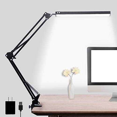 Studio 3 Color Modes and 10 Brightness Levels Adapter Included Metal Swing Arm Lamp with Clamp LED Desk Lamp Memory Function Used for Learning Dimmable Architect Eye-Caring Table Lamp Black 