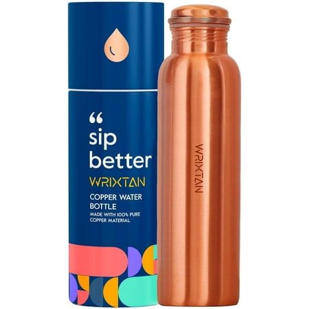 

Wrixtan Plain Classic Copper Water Bottle 1000ml (1 Liter) – Pure Copper Leak-Proof Lid Smooth Finish Reusable & Durable for Daily Hydration