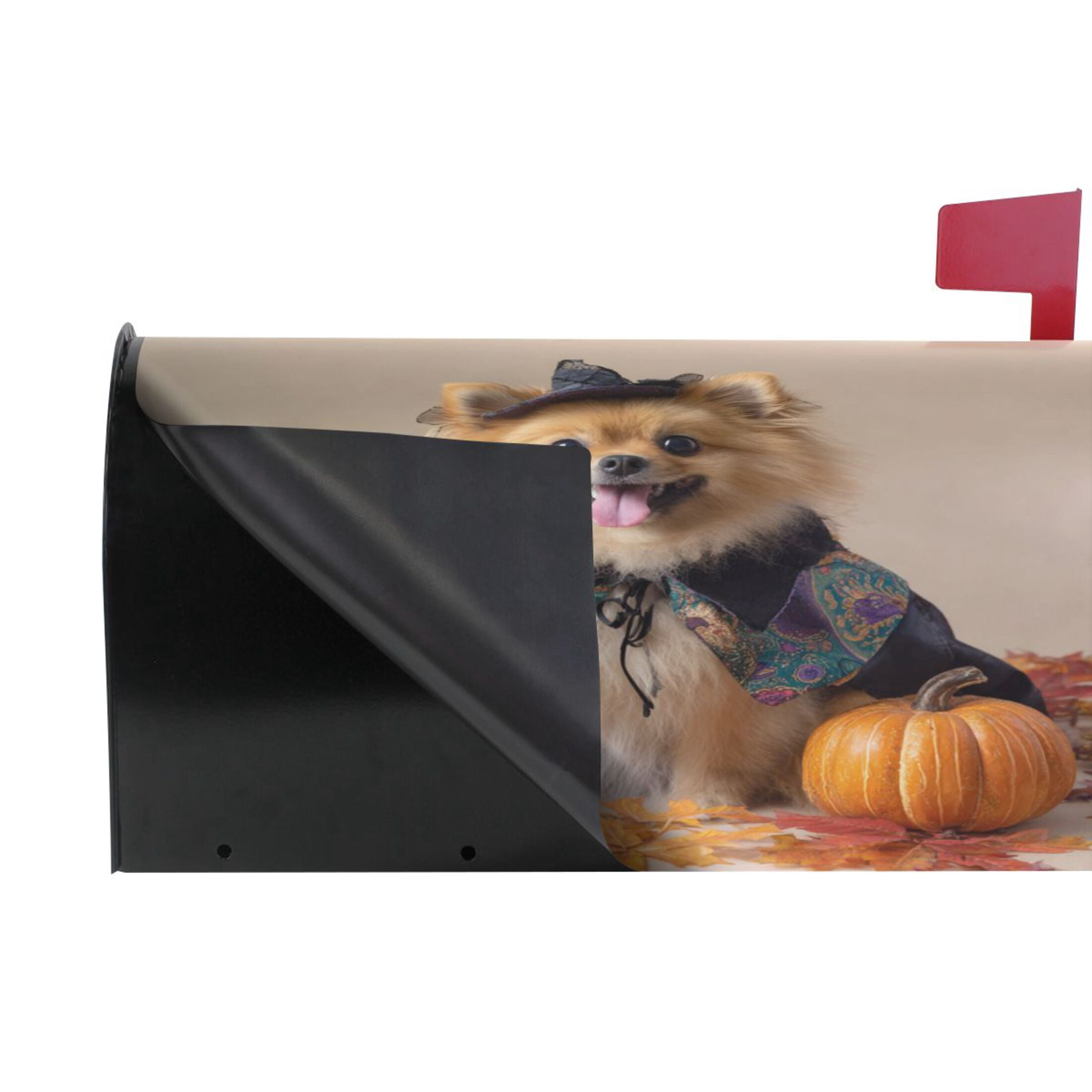 25.4x20.78" Magnetic PVC Mailbox Cover Letter Box Cover Mailbox Wraps Post for Holiday Garden Yard Decor Cute Pomeranian Dog and Pumpkins
