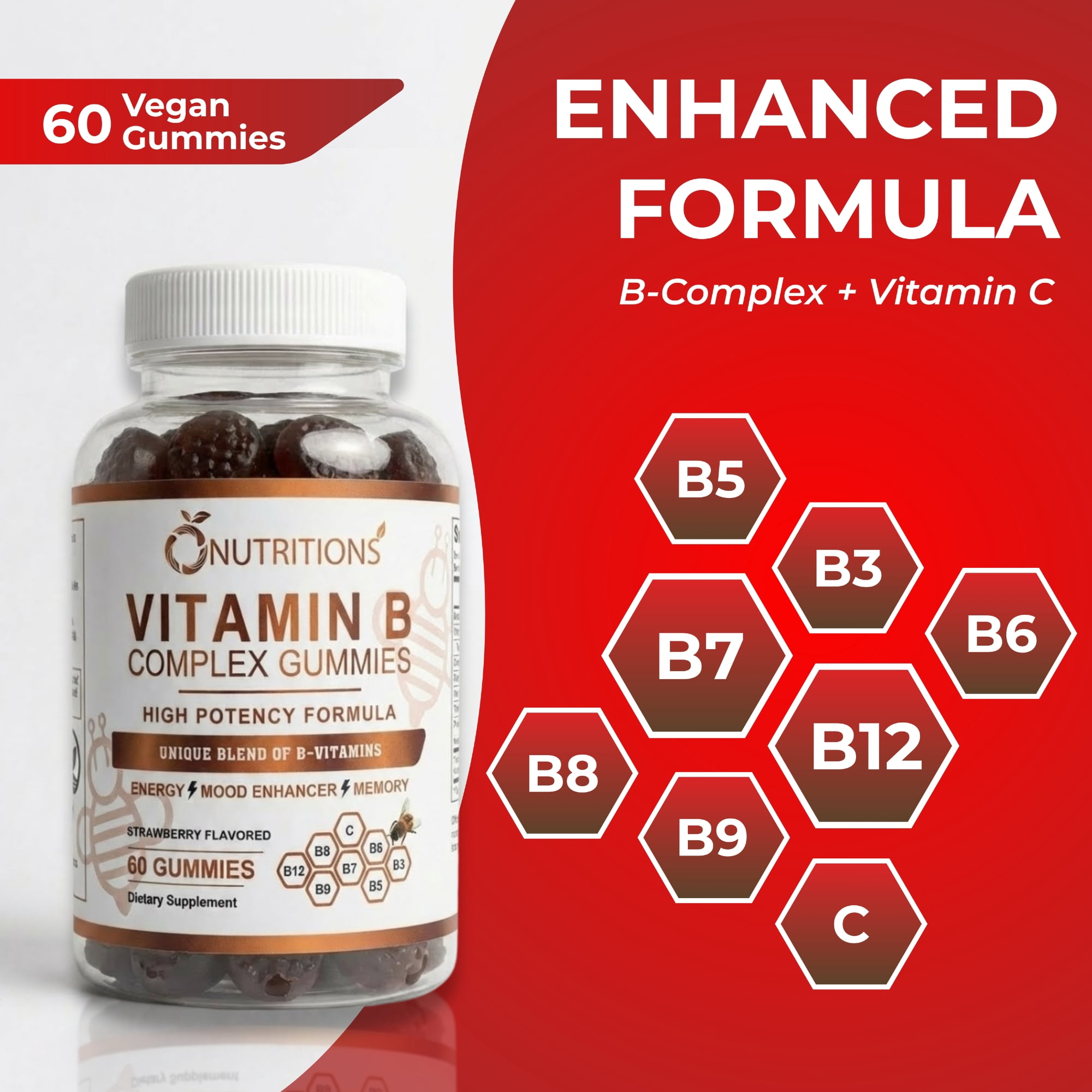 O Nutritions 2-pack Vegan Vitamin B Complex Gummies with B12, Biotin, Niacin