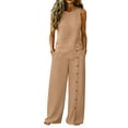 thumbnail image 3 of DYTTDG Women's 2-Piece Linen Blend Outfit | Sleeveless Round Neck Top & Button Detail Wide Leg Pants Set, Casual Summer Matching Set, 3 of 8