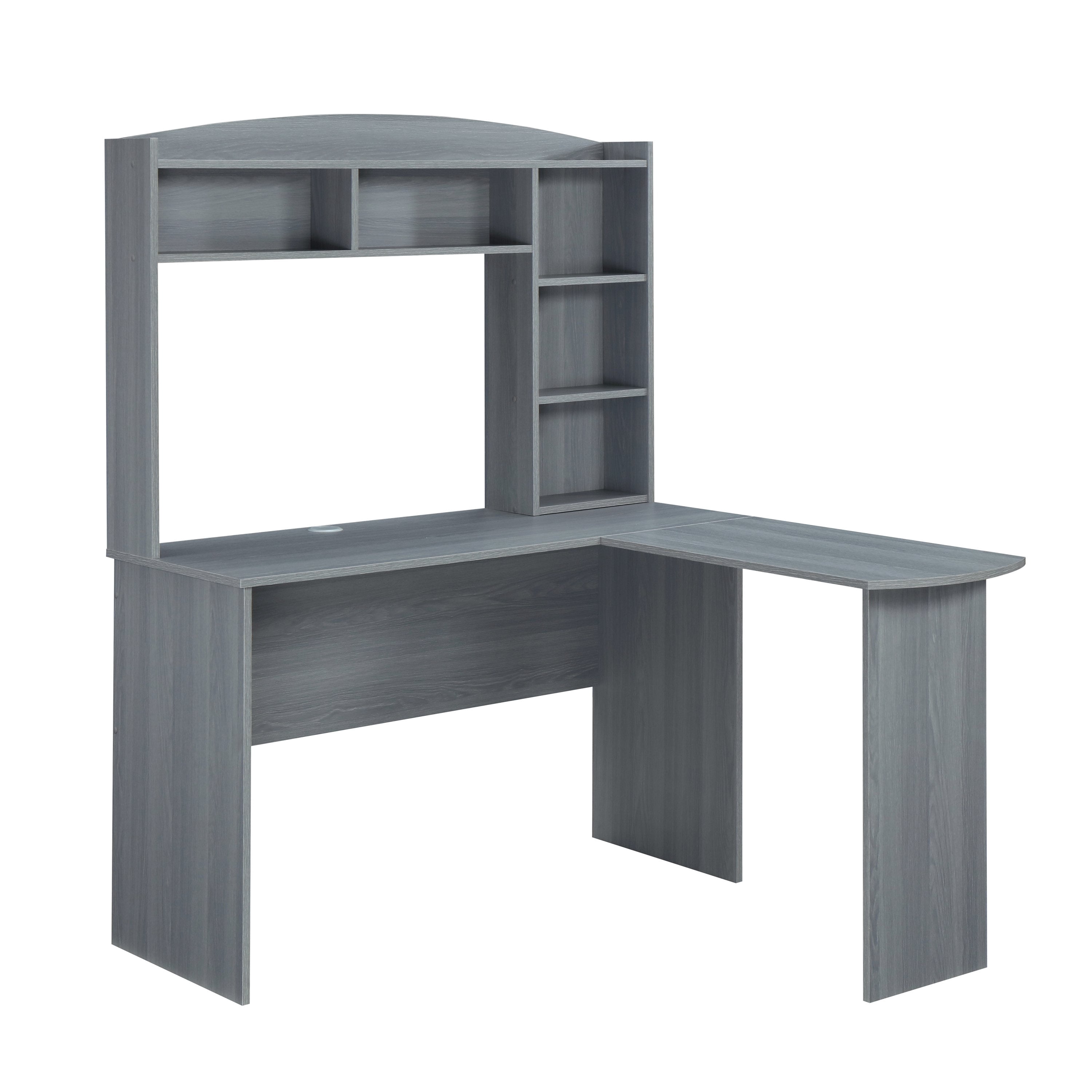 Techni Mobili Modern L-Shaped Desk with Hutch, Gray