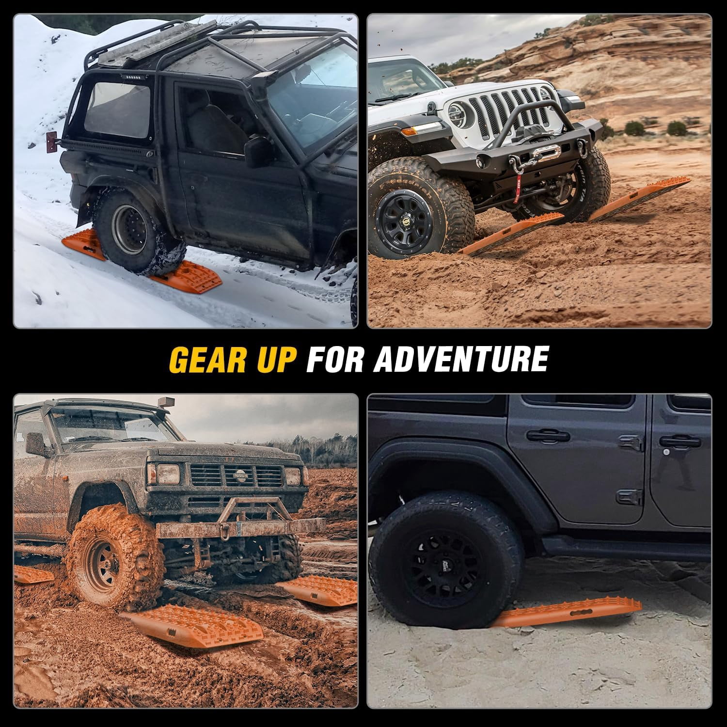 Nilight Recovery Off-road Traction Boards Emergency Tire Mats For 4WD 4X4 Mud Sand Snow with 2PCS Mounting kit Zipper Bag 2 leashes (Orange)