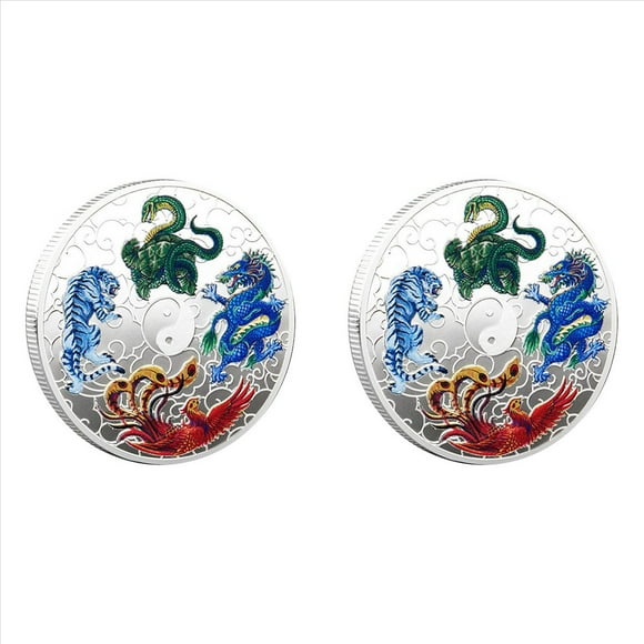 2PCS Ancient Mythical Creatures Lucky Coin Lottery Ticket Scratcher Tool Silver
