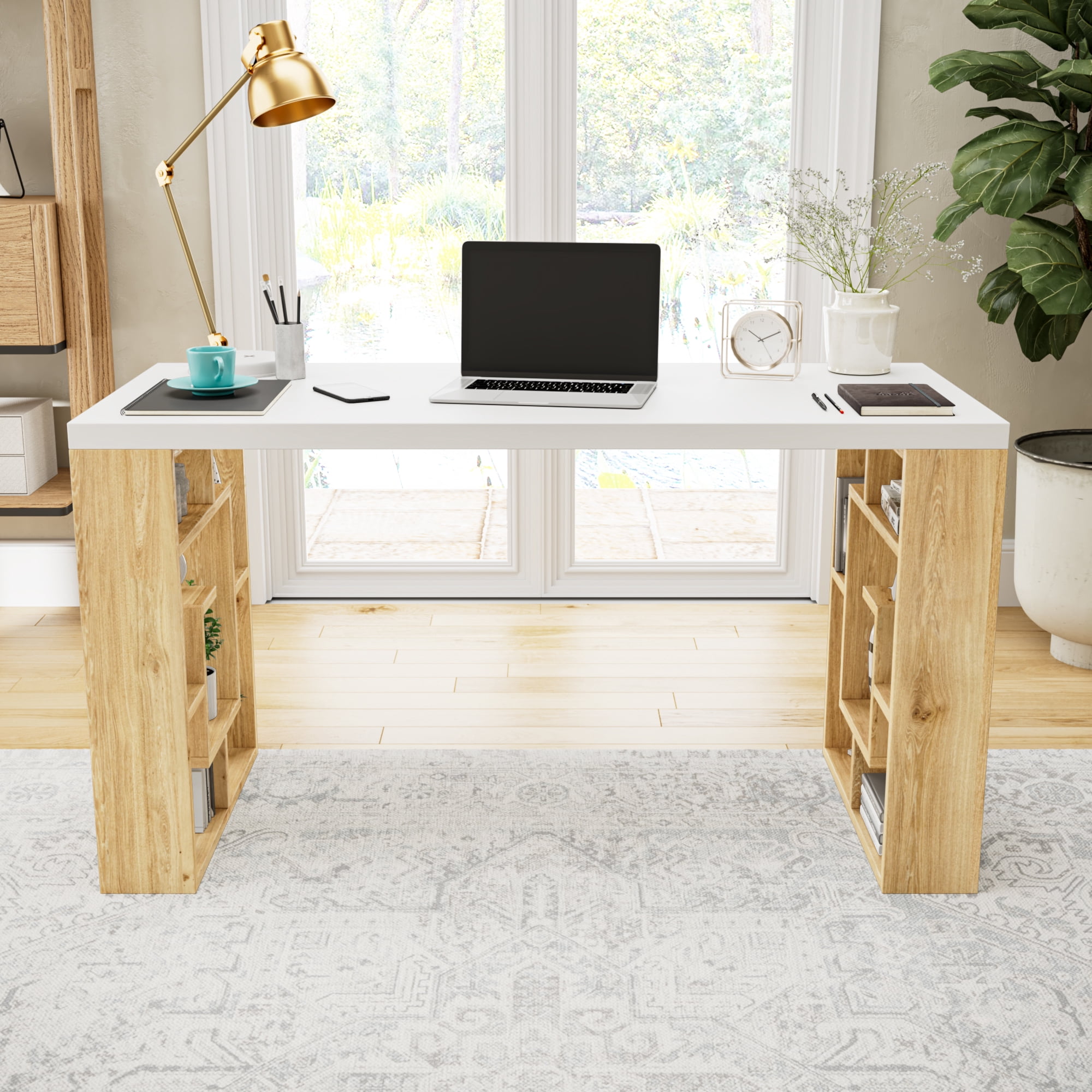 Ada Home Decor Furniture 4 Tier White Oak Briscoe Modern Desk