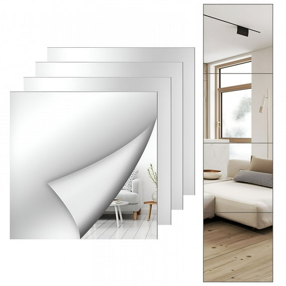 LAMIRO Mirror Wall Full Length,12X12 Inch Unbreakable Mirror Tiles for Bedroom Home Gym Door,Acrylic Squares Mirror Full Body Shatterproof Mirror Stickers for Walls,Mirror Sheets (4Pcs)