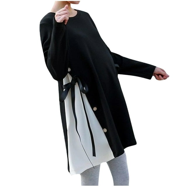 Robe à Manches Longues à Col Rond, Haut de Maternité Uni Haut de Maternité à Manches Longues