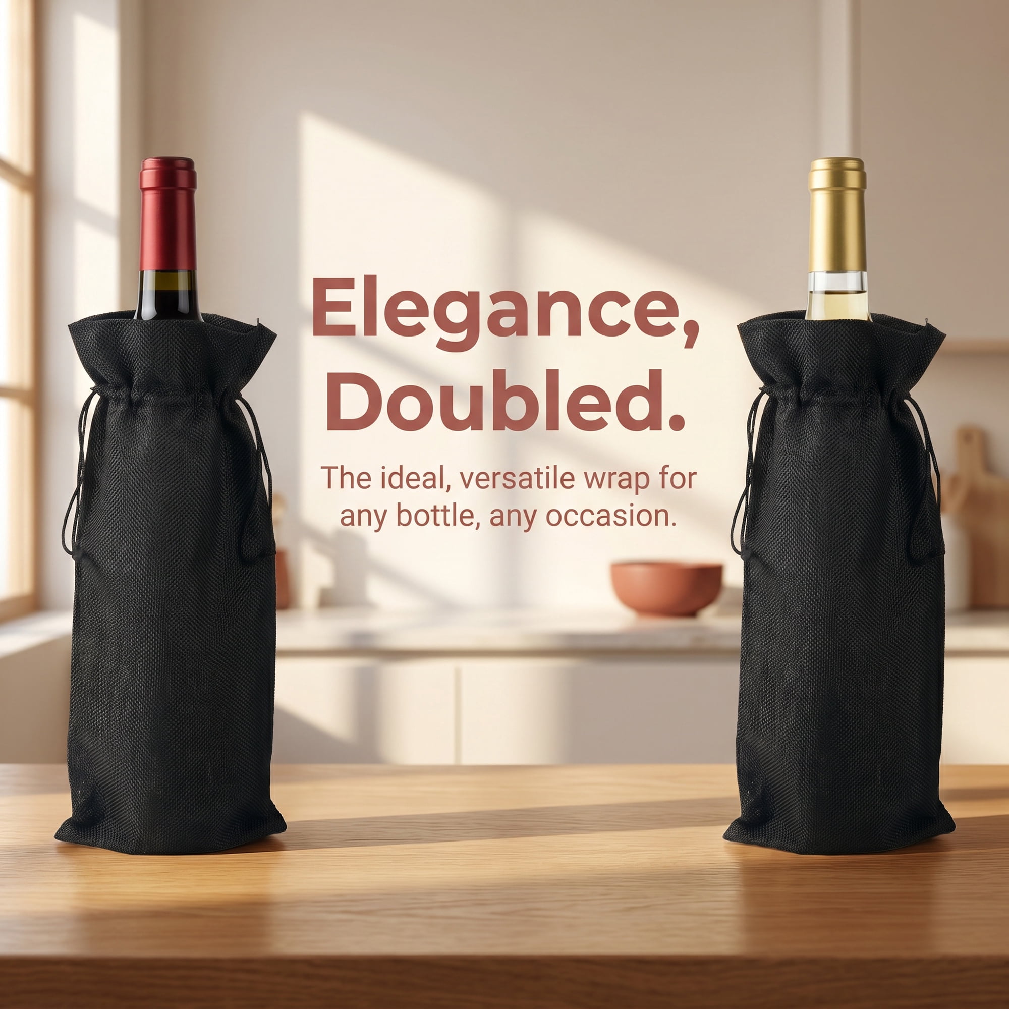 Unique Bargains Elegant Single Wine Bottle Gift Bags with Handles Black 5.9" x 13.8"
