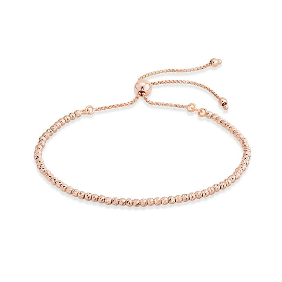 Miabella 925 Sterling Silver or 18Kt Gold Over Silver Diamond-Cut Adjustable Bolo 2.5mm Bead Bracelet for Women, Handmade Italian Beaded Ball Chain Bracelet (rose-gold-plated-silver)