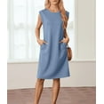 thumbnail image 5 of Women Summer Round Neck Casual Loose Split Wrinkle-Free Midi Dress with Pockets, 5 of 7