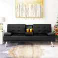 thumbnail image 1 of Futon Sofa Bed, Linen Fabric Futon Sofa Bed with 2 Cup Holders and Pillows, Convertible Folding Futon Couch My Lux Decor Round, 1 of 7