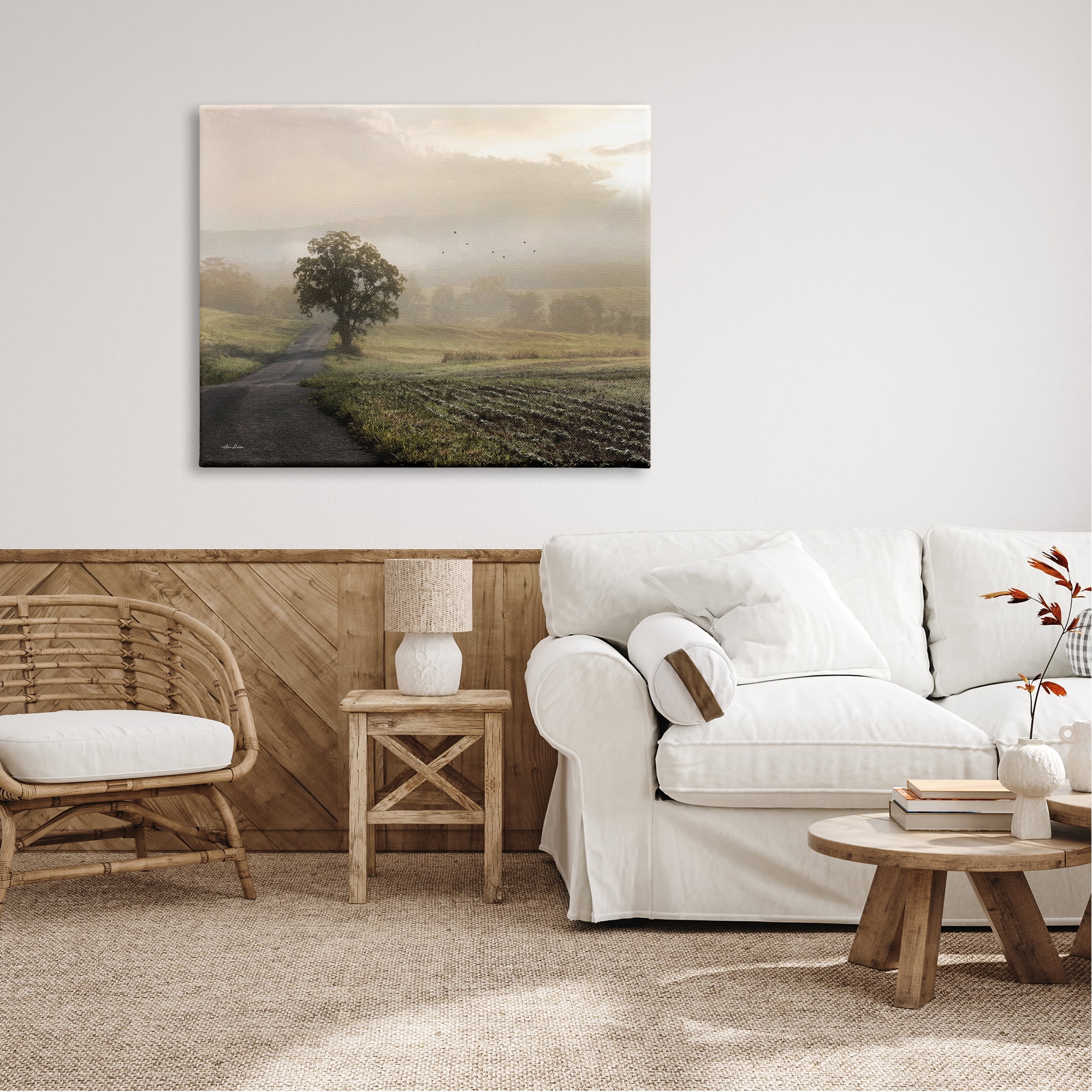 Stupell Industries Foggy Misty Morning Lone Tree Farmland Field, 48 x 36, Design by Lori Deiter