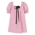 thumbnail image 5 of felwors Women's Gingham Short Dresses Puff Sleeve Bow Tie Square Neck Plaid A-Line Mini Dress Summer Casual Lounge Trendy Clothes (Pink, XL), 5 of 6