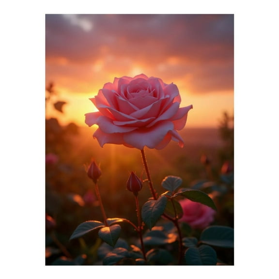 Diamond Art Kit for Adults, Sunlit Pink Rose At Sunset Diamond Painting for Adults Beginners, 5D DIY Diamond Art Painting Kits, Colorful Diamond Painting Craft for Home Decor 12x16