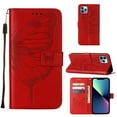 thumbnail image 2 of Dteck For iPhone 12 Shockproof Wristband Embossed Pattern Card Slot Flip Leather Wallet Kickstand Case Cover,Red, 2 of 7