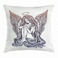 thumbnail image 1 of Angel Wings Throw Pillow Cushion Cover, Innocence Girl with Long Hair and Aureole on Head Noel Theme, Decorative Square Accent Pillow Case, 20" X 20", Dark Purple Eggplant White, by Ambesonne, 1 of 2