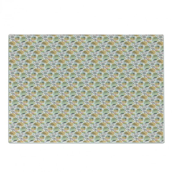 Retro Cutting Board, Motifs of Eighties and Nineties Memphis Style Pattern with Swirls Triangles Dots, Decorative Tempered Glass Cutting and Serving Board, Small Size, Multicolor, by Ambesonne
