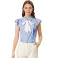 thumbnail image 1 of INSPIRE CHIC Women's Ruffle Bow Tie Chiffon Top Peter Pan Collar Button Down Shirts, 1 of 6
