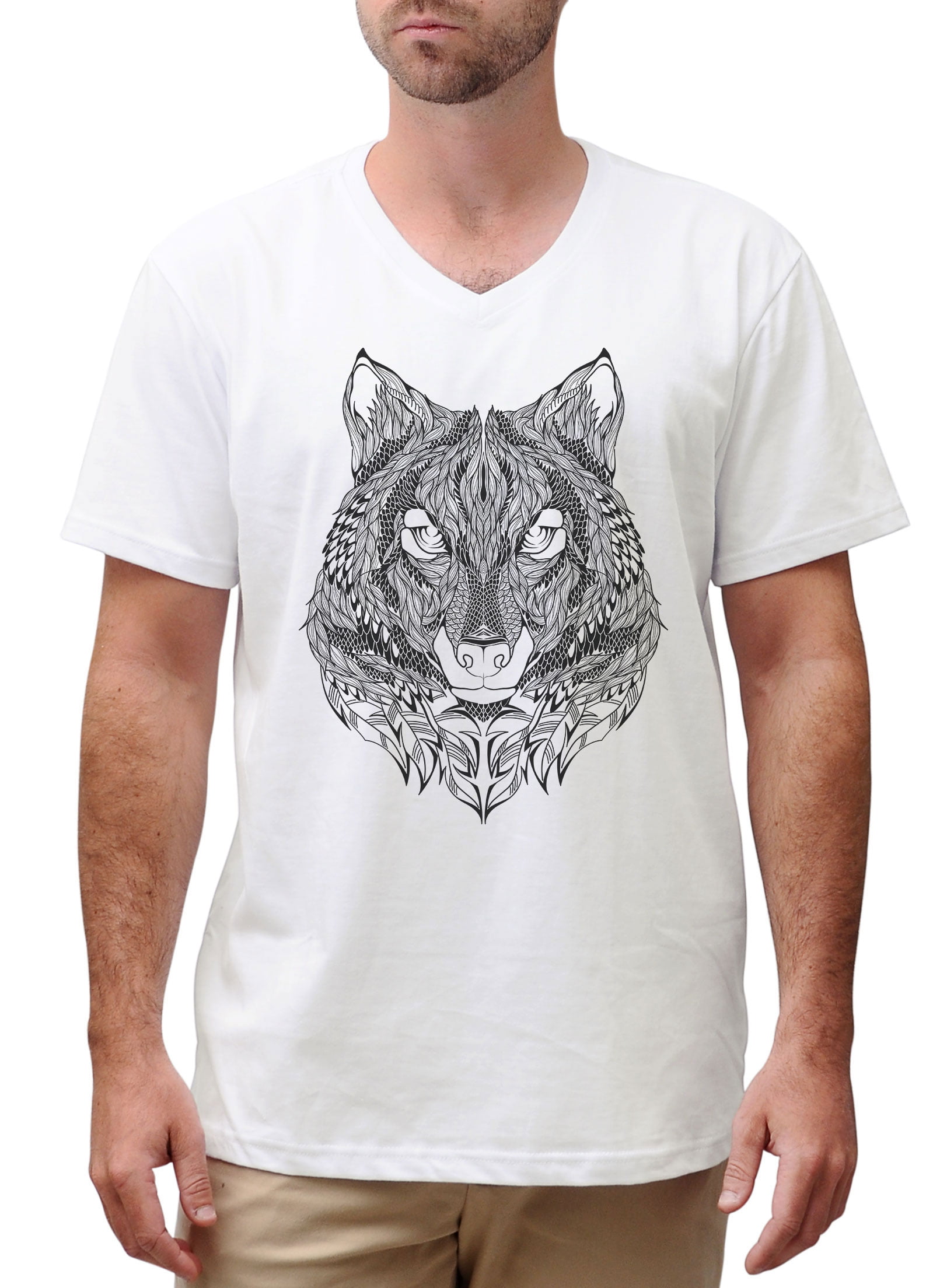 Unorthodox Mens Wolf Mandala T-Shirt White 