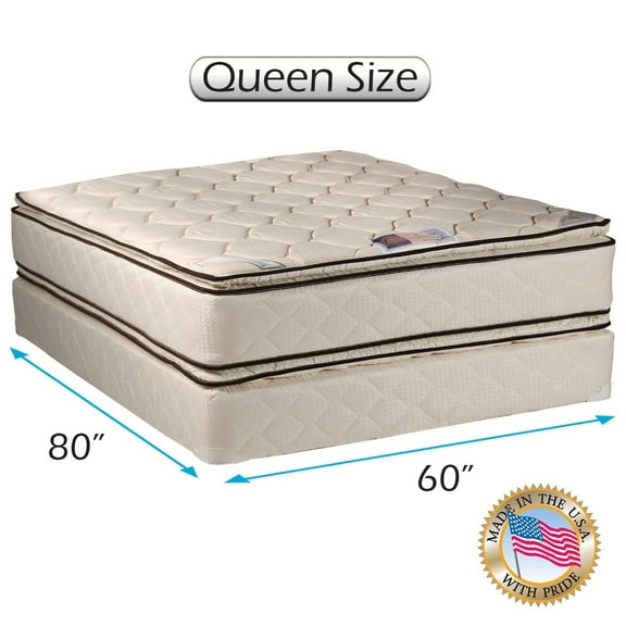 Dream Sleep Coil Comfort Pillow Top Mattress and Box Spring Set 2-Sided Sleep System with Enhanced Cushion Support, Fully Assembled, Orthopedic Type, Long-lasting Comfort (Queen 60" x 80" x 11")