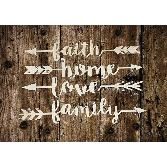 14"L Set Of 4 Metal Wall Arrows With Family Love Home and Faith Sayings Signs
