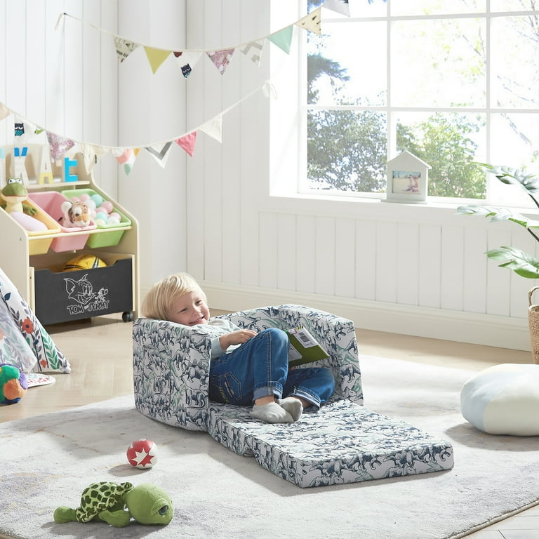 Ulax Convertible Kids Chair 2 in 1 Foam Couch Sleeper Gray Dinosaur Polyester Walmart