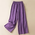 thumbnail image 4 of Women's Linen Pants with Pockets Loose Fit Summer Palazzo Pants High Waist Wide Leg Crop Trousers Beach Yoga Pants Purple L, 4 of 9