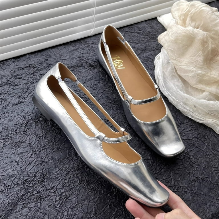 Black and silver flat shoes best sale